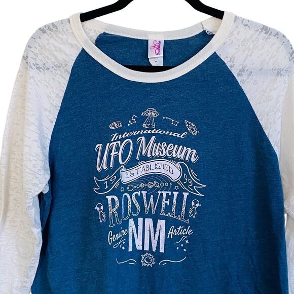 Vtg Graphic UFO Roswell International UFO Museum Raglan Baseball T Shirt Sz M - Picture 2 of 8